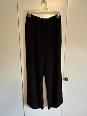 Sexy Sheer Lounging Black Wide-Leg Women's Pants with Elastic Waist